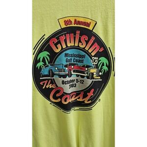 Vintage Cruisin the Coast Shirt Mens XXL‎ Neon Yellow Short sleeve 8th annual